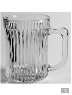 Vintage Royal Crest Ribbed Clear Glass Mugs with Handle Set/4